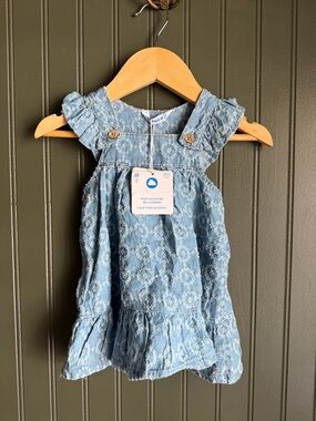 Light Blue Textured Baby Dress with Ruffle Shoulders - bought in Italy NWT